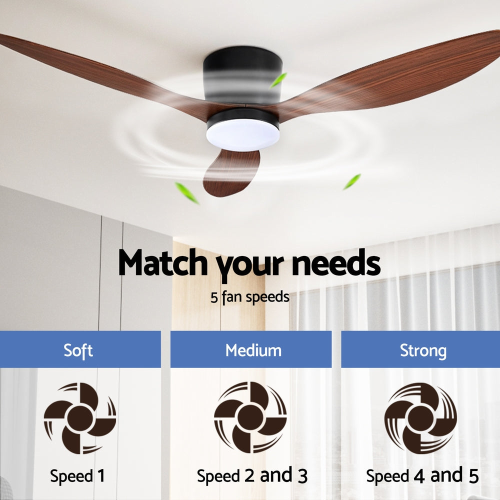 Devanti 52'' Ceiling Fan DC Motor w/Light w/Remote - Dark Wood