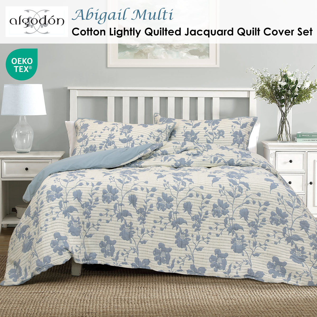 Algodon Abigail Multi Lightly Quilted Cotton Jacquard Quilt Cover Set King