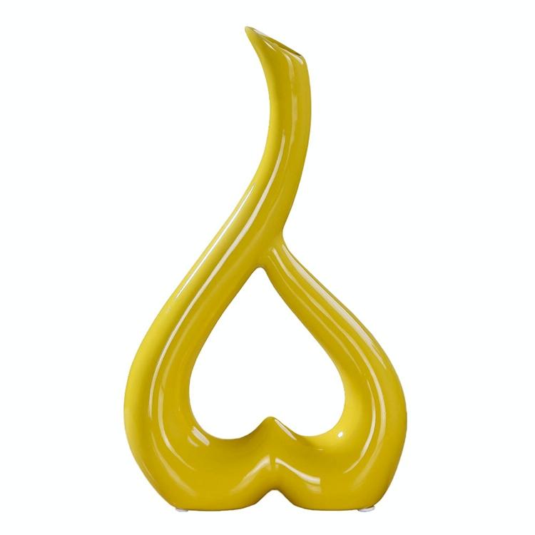 Creative Heart-shaped Ceramic Flower Vase for Home Office or Wedding Decor - Yellow