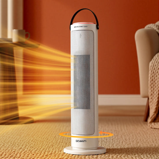 Devanti 2000W Ceramic Tower Heater Space Heaters Oscillating Indoor White