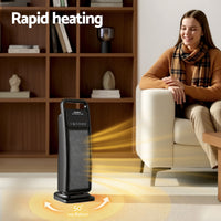 Devanti 2000W Ceramic Tower Heater Space Heaters Indoor Oscillating Black