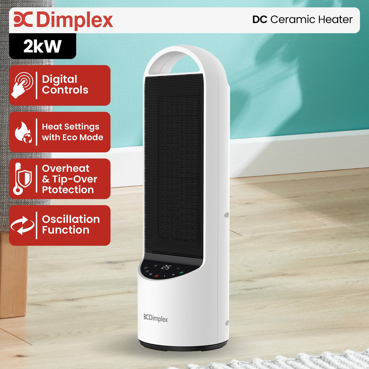 Dimplex 2kW Personal DC Digital Ceramic Heater in Black and White