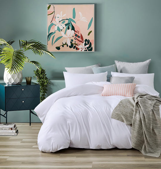 Cotton Quilt Cover Set - White - Queen