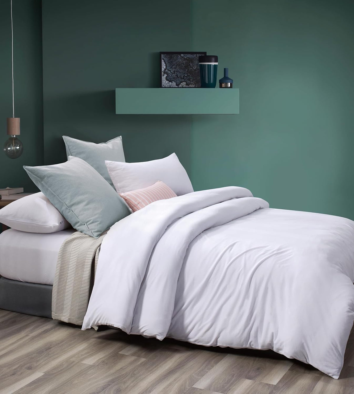 Cotton Quilt Cover Set - White - Queen