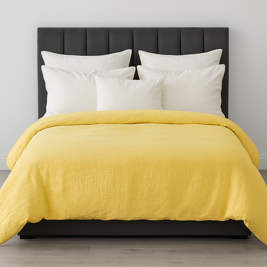 100% Cotton Muslin Duvet Quilt Cover Set w/ 2 Pillow Cases in Yellow - King
