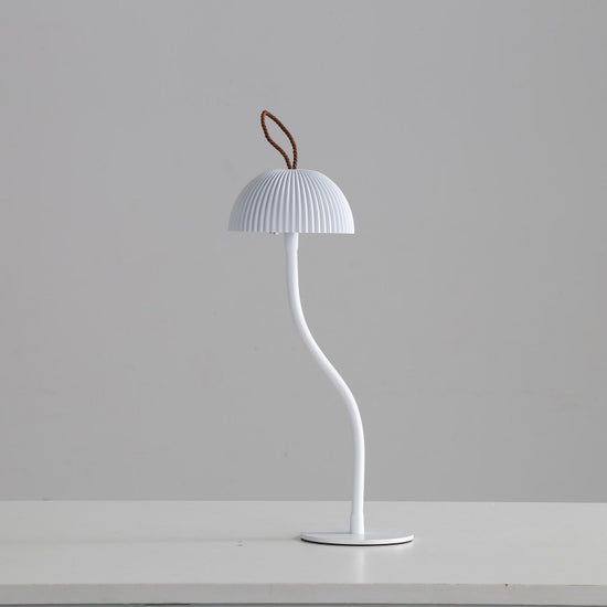 Corrugated White Lamp Cap Elegant Curved Stem Mushroom Desk Lamp - Adjustable LED Table Light