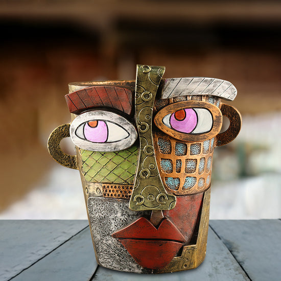 Abstract Face Planter Pot - Artistic Resin Decor for Succulents & Plants (Antique Style - 12.5*12*9CM)