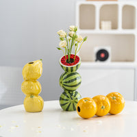 Bright Yellow Whimsical Stacked Orange Ceramic Vase - Modern Nordic Tabletop Decor