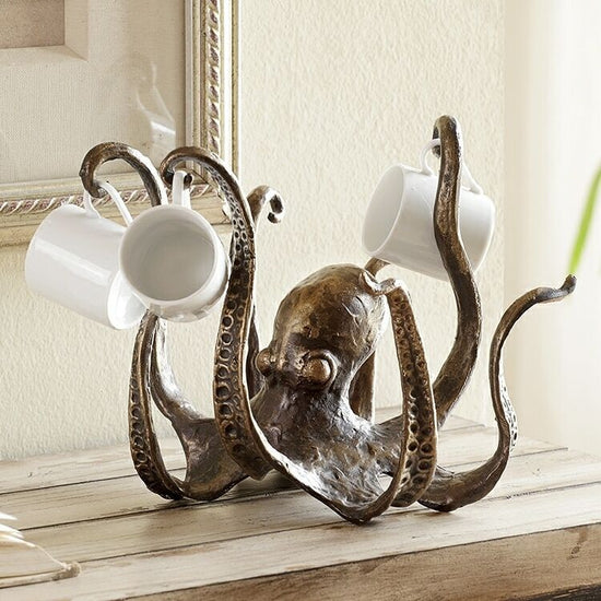 Bronze Vintage Bronze Octopus Mug Holder - Decorative Resin Statue & Countertop Cup Rack